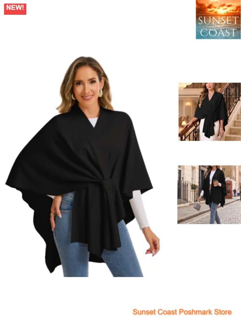Cashmere Blend Knit Poncho Shawl Wrap Open Front